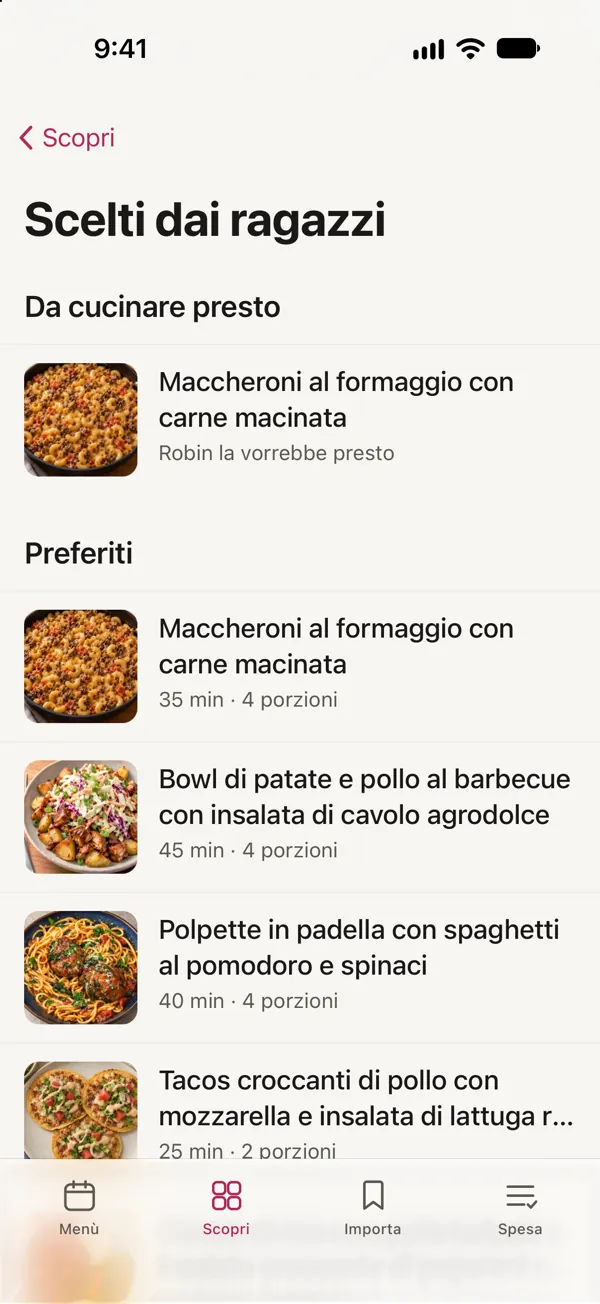 Scelti dai ragazzi in Good Fork: Robin vorrebbe presto i Maccheroni al formaggio con carne macinata, sopra i Preferiti.