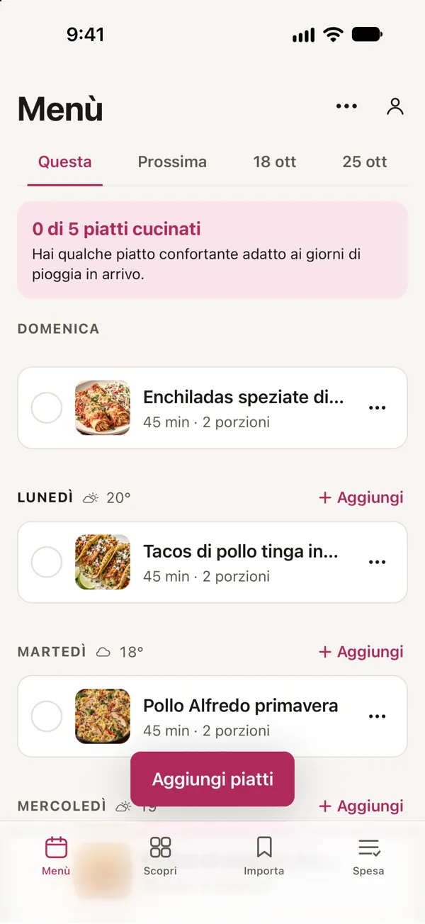 Il menù di questa settimana in Good Fork: Enchiladas speziate di sovracosce di pollo con coleslaw al ranch domenica, Tacos di pollo tinga in padella lunedì e Pollo Alfredo primavera martedì.