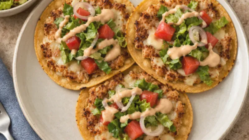 Tacos croccanti di pollo e mozzarella con insalata romana all’aceto