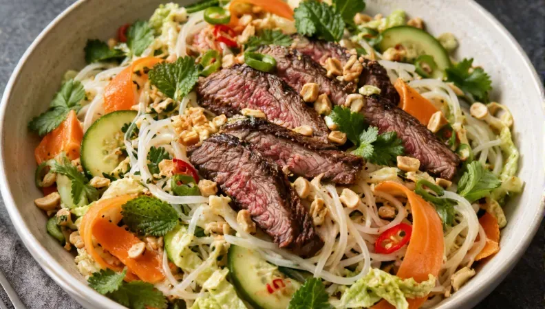 Insalata vietnamita di manzo e spaghetti di riso