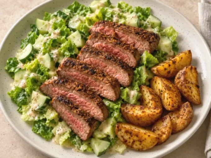 Cajun Steak & Potato Romaine Salad with Creamy Dijon Dressing
