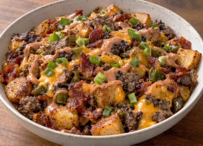 Cheesy Bacon Jalapeño Burger Potato Skillet