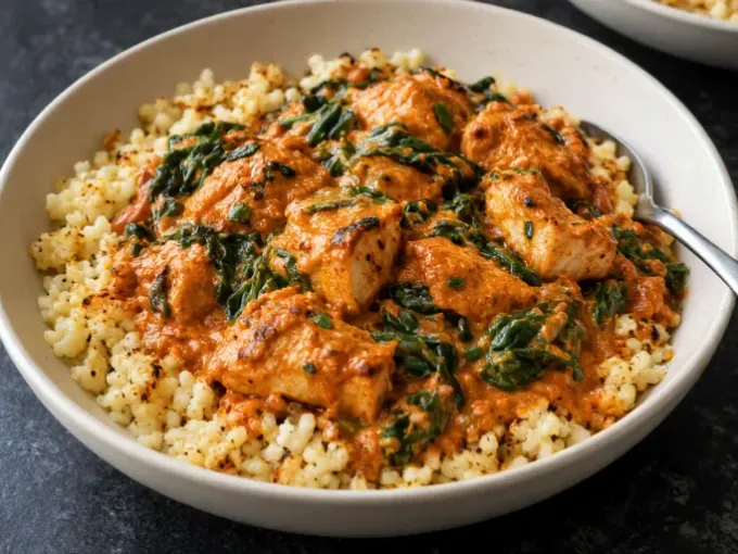 Creamy Spinach Chicken Curry with Roasted Cauliflower Rice